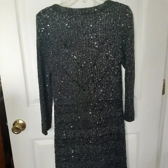 Midnight Velvet  Size Medium Black Sequined Heavy Sweater Dress. - Picture 3 of 4